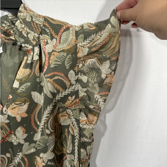 JOIE [ Large ]‎ Flutter Sleeve Floral Mock Neck Smocked Blouse Top Green - Picture 10 of 14